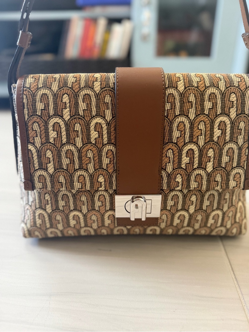 Furla “Charlie” Canvas Monogram Shoulder Bag